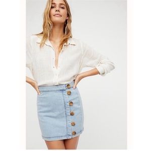 Free People Little Daisies Button Denim Mini Skirt